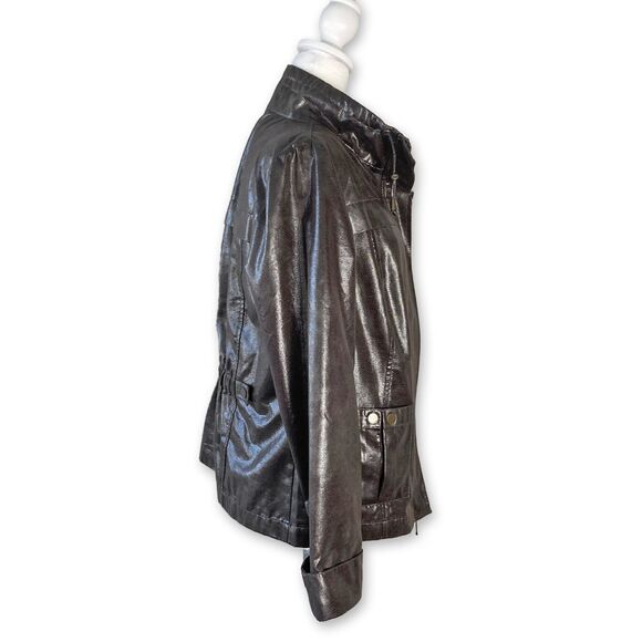 ZENERGY CHICO'S | Dark Brown Mock Neck Zip Up Snakeskin Pattern Jacket Size 1 - Picture 4 of 7
